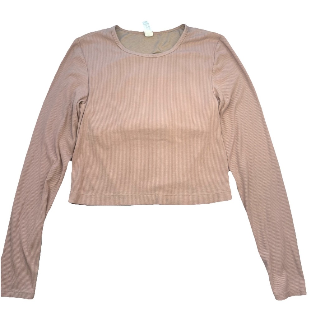 Yogalicious Heavenly Ribbed Kathleen Crop Top Sz M Mauve Built In Bra
